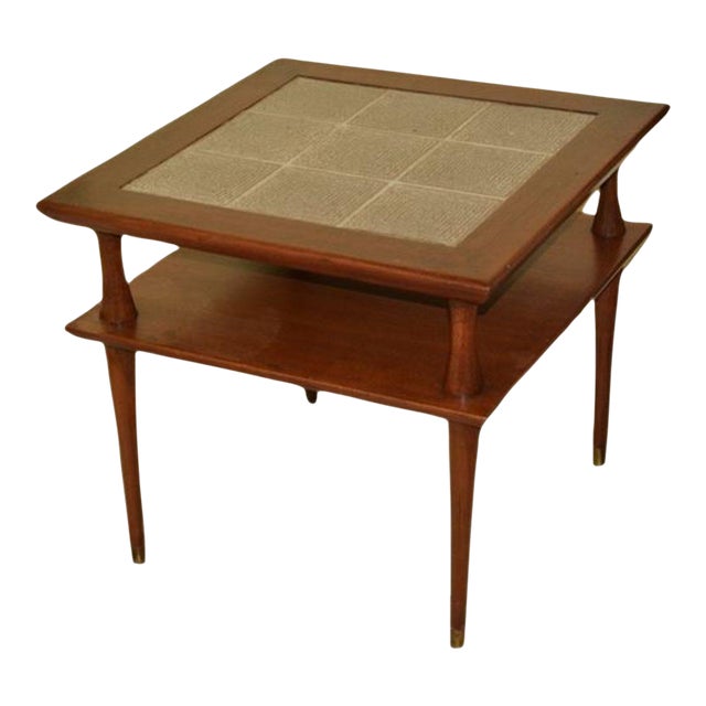 Mid-Century Tile Top Two Tier Table For Sale