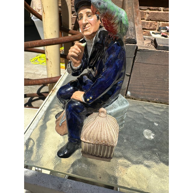 Ceramic 1970s English Ceramic Painted Sitting Man and Bird Sculpture For Sale - Image 7 of 8