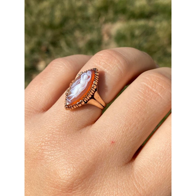 Antique Victorian 14K Rose Gold Navette Shaped Cameo Ring For Sale - Image 10 of 10