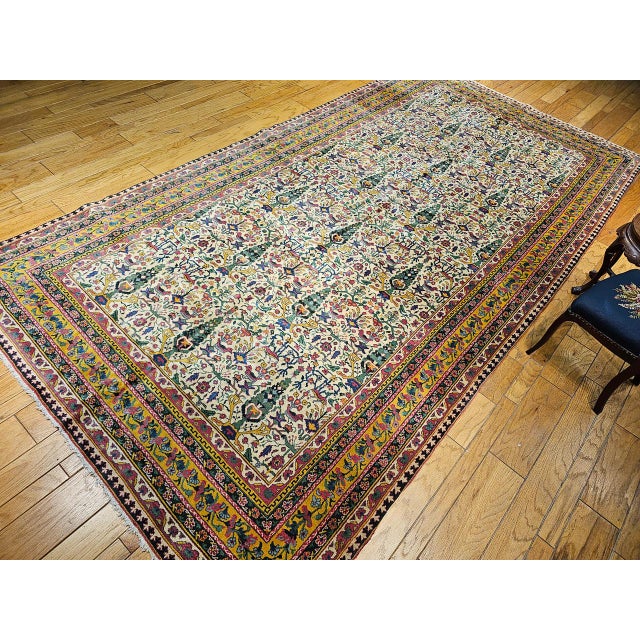 Art Deco Antique Indian Agra Rug, Hand-Knotted Wool, Tree of Life Design, Ivory & Yellow, 8x15 For Sale - Image 3 of 15