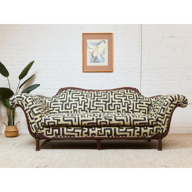 Early 20th Century Vintage Victorian Chaise Lounge Sofa Carved Wood Frame For Sale - Image 5 of 12
