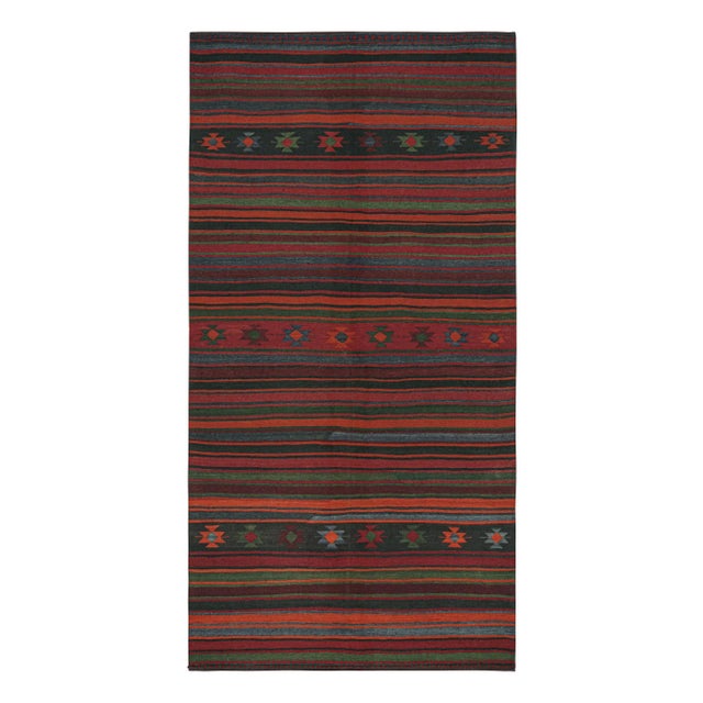 Red 1950s Vintage Persian Kilim in Burgundy With Polychromatic Stripes by Rug & Kilim For Sale - Image 8 of 8
