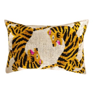 Bengali Silk Velvet Ikat Throw Pillow Cover, 16 X 24 For Sale