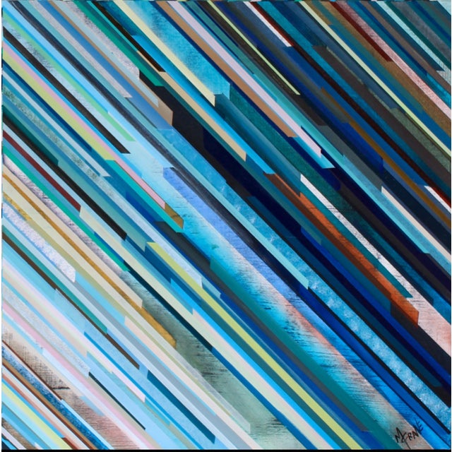 Mid-Century Modern Contemporary Painting "Blue Hue" by Mary Crane Nutter For Sale - Image 3 of 3