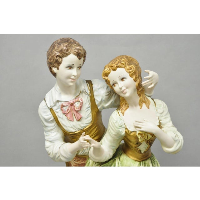 Victorian Vintage 1964 Azzolin Brothers Ceramic Boy & Girl Large Courting Statue Figurine For Sale - Image 3 of 15