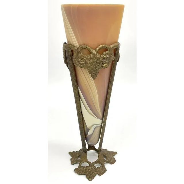 Art Deco 1960s Art Deco Art Glass Bronze Mounted Epergne Vase For Sale - Image 3 of 8