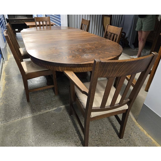 Arts & Crafts Marked Down (Again)! 1910s Arts & Craft-Style J K Rishel Oak Dining Room Table W Leaves & Chairs For Sale - Image 3 of 18
