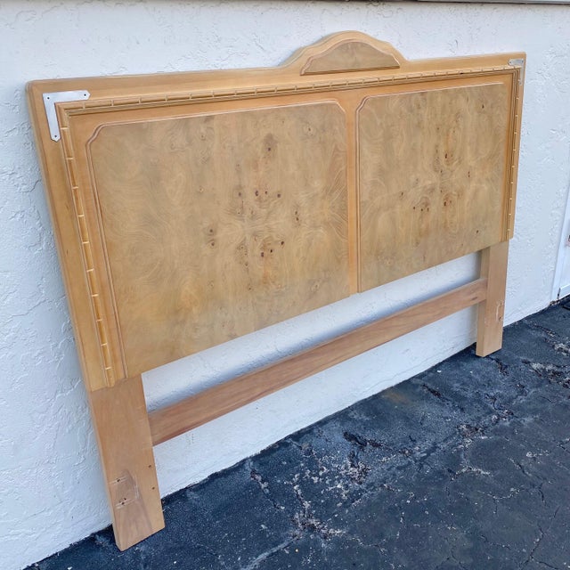 Vintage Blonde Queen Headboard With Burl Wood, Carved Trim and ...
