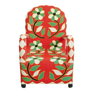Red Floral Yoruba Beaded Chair For Sale