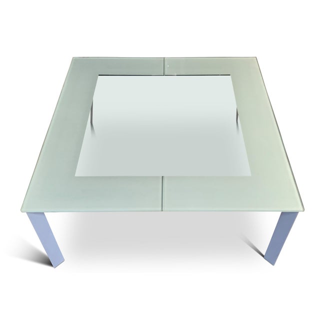 Knoll Design Metamorphic Modernist Square Extending Glass and Steel Coffee Table with Perspex Storage. No labels or...
