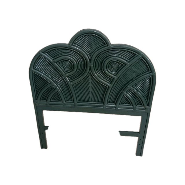 One Vintage Bamboo Twin Headboard New Dark Green Color For Sale - Image 4 of 6