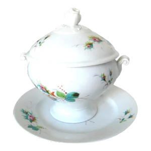 Richard Ginori Large Porcelain Ceramic Covered Vintage Serving Piece and Under Plate, Made in Italy
