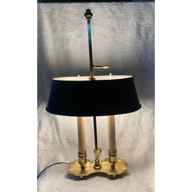 Small Vintage Frederic Cooper Brass Bouillotte Table Desk Lamp Tole Shade with brass inside shade. Light. Sticker reads...