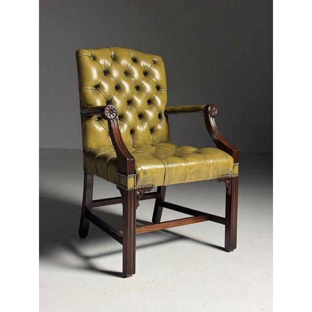 Office Chair in Green Upholstered Leather For Sale - Image 10 of 18