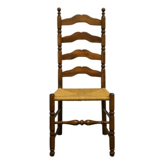 Ethan Allen Heirloom Nutmeg Maple Colonial Early American Ladderback Rush Seat Dining Side Chair For Sale