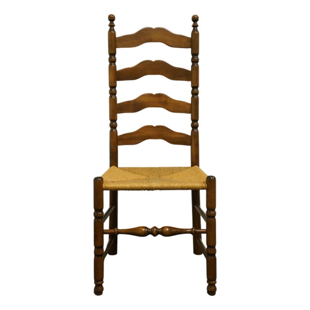 Ethan Allen Heirloom Nutmeg Maple Colonial Early American Ladderback Rush Seat Dining Side Chair For Sale