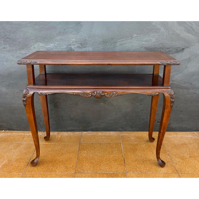 Brown 1950s French Louis XV Style Carved Console Table with Cabriolé Legs For Sale - Image 8 of 14