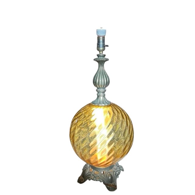 5311stolen 1960s Large Amber Glass Globe Dual Light Table Lamp For Sale - Image 4 of 4