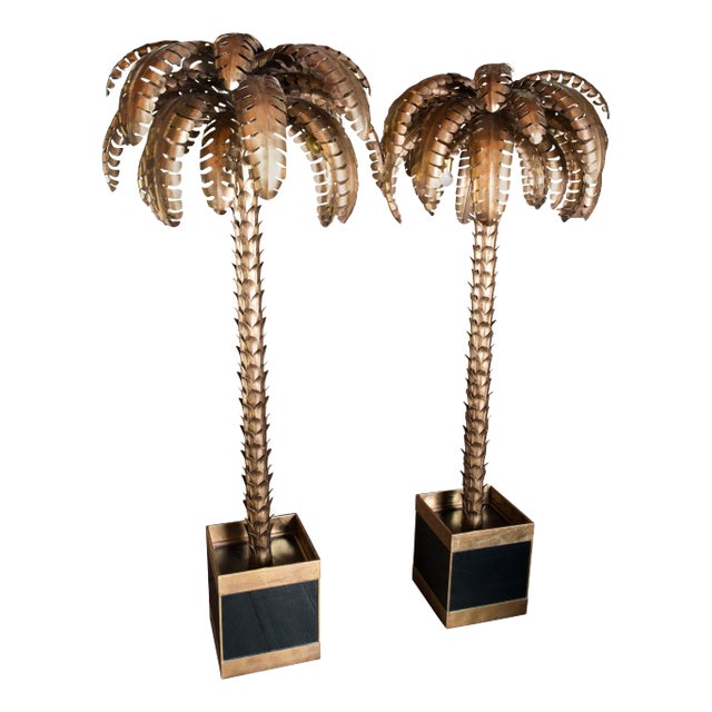 Pair of Maison Jansen Brass Palm Tree Floor Lamps, in the style For Sale
