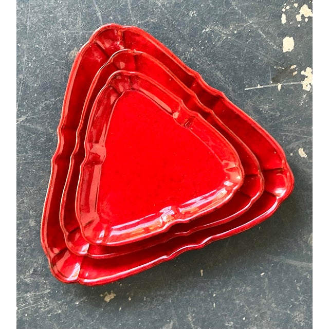 Red Vintage 1960s Italian Glazed Ceramic Tray Trio For Sale - Image 8 of 12