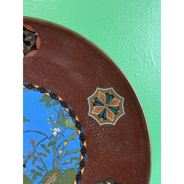 Meiji Japanese Cloisonne Enamel Plate Charger Bird Among Flowering Vines Goto For Sale - Image 10 of 11