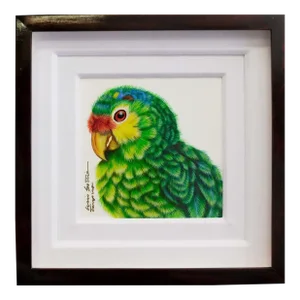 Luis Sottil "Amazona Frenti Roja Eggshell Series"14876 Hand Signed Green Bird