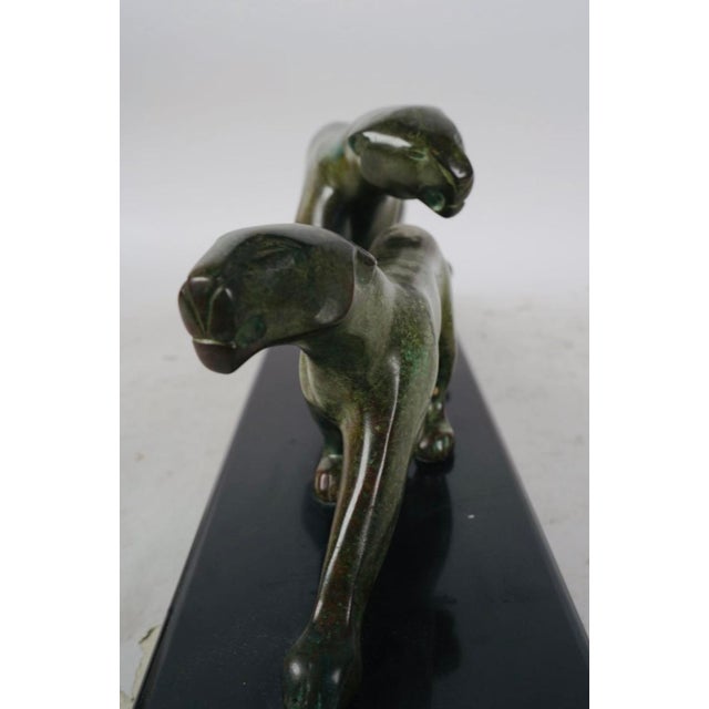 Mid 20th Century Art Deco Patinated Bronze Two Panthers After Michel Decoux on Marble Base For Sale - Image 4 of 9