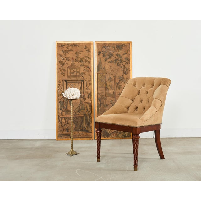 Gorgeous regency style dining or side chair designed by Ralph Lauren. The "Mayfair" chair features a mahogany frame in a...