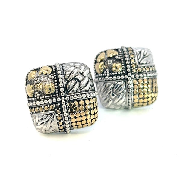 Contemporary 1990s John Hardy Estate Clip on Earrings Sterling Silver 18k Y Gold, 2 Pieces For Sale - Image 3 of 8