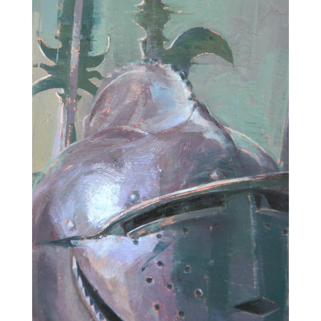 Fleer by Elena Burykina | Oil on panel Helmet and spears on display For Sale - Image 4 of 5