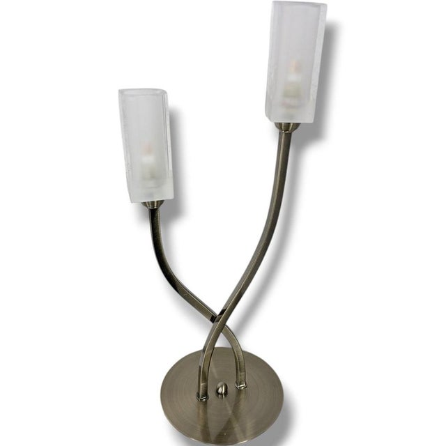 Metal Vintage Twin-Arm Table Lamp with Frosted Glass Shades For Sale - Image 7 of 9