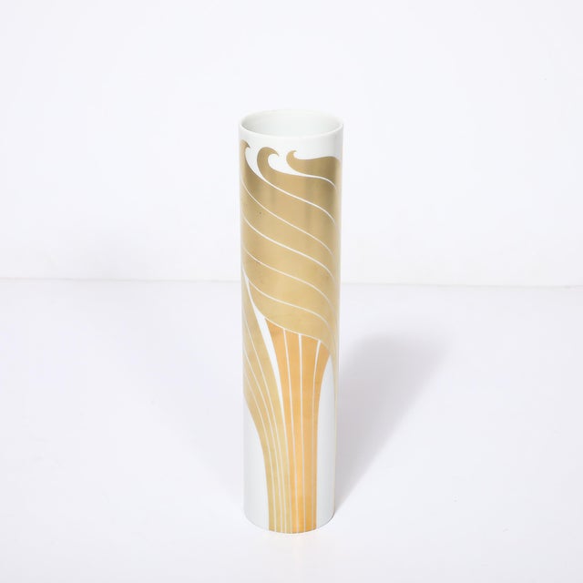 Mid-Century Porcelain Cylindrical Vase W/ 24karat Gold Overlay by Rosenthal For Sale - Image 16 of 17