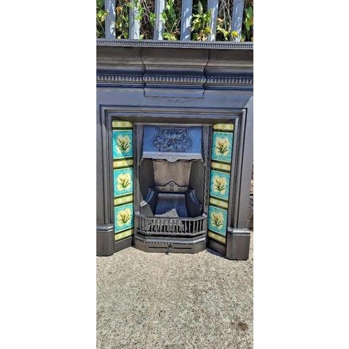 19th Century Antique Victorian Cast Iron Tiled Combination Fireplace Surround, 1899 For Sale - Image 5 of 18