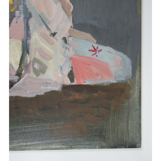 Mid 20th Century Portrait Japanese Woman in Pink Kimono Painting For Sale - Image 4 of 9