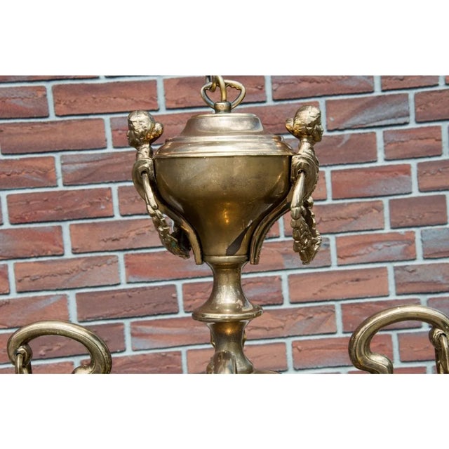 Gold Mid 20th Century Brass Chandelier, Western Europe., 1950s For Sale - Image 8 of 10