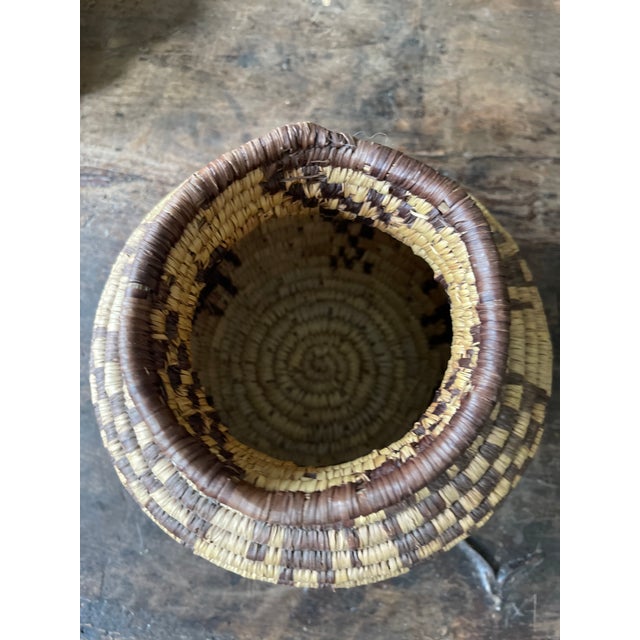 1980s Tribal Figural Coiled Basket Olla For Sale - Image 4 of 10