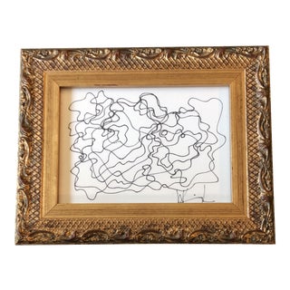 Original Vintage Wayne Cunningham Abstract Ink Drawing Vintage Frame For Sale