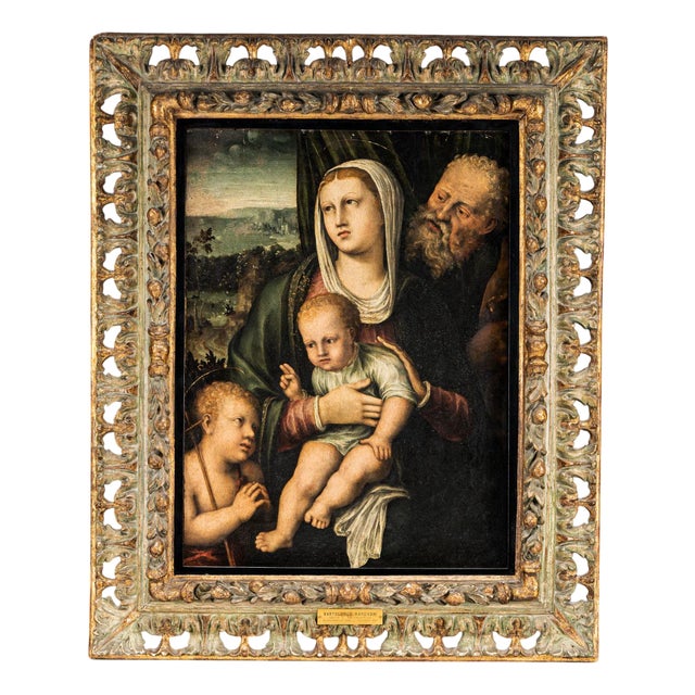 Holy Family with Saint John, Oil Painting, Framed For Sale