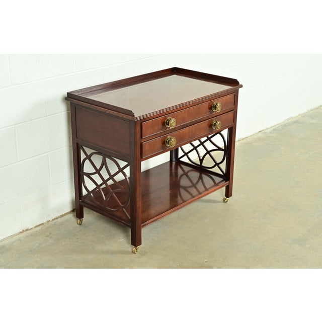 Baker Furniture Company Baker Furniture Historic Charleston Chippendale Carved Mahogany Rolling Buffet Server or Bar Cart For Sale - Image 4 of 11