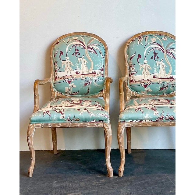 Vintage Faux Bois Fauteuil Chairs - A Pair For Sale - Image 9 of 12
