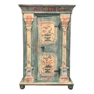 Custom-Made Italian Style Folk-Painted Farmhouse Armoire Cabinet, C. 1990s For Sale