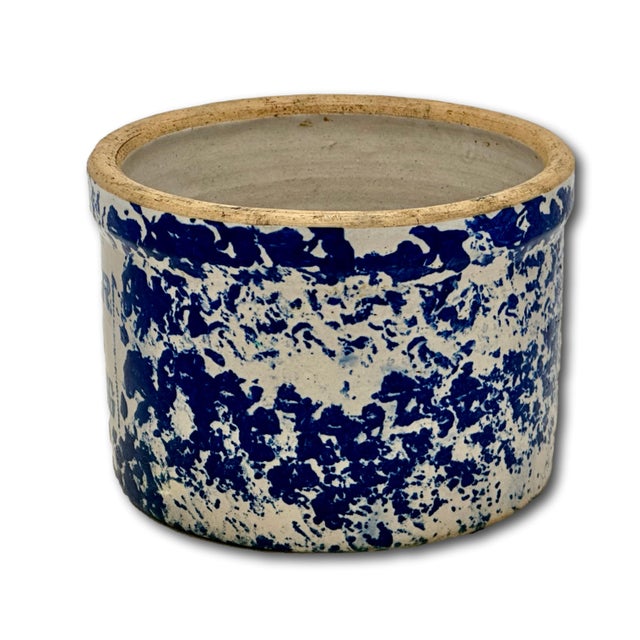 Unusual Antique American Blue Spongeware Decorated Kitchen Beater Jar - Circa Very Early 1900s For Sale - Image 13 of 18