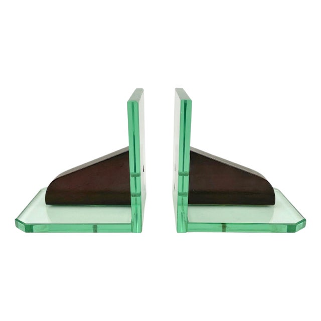 Glass & Wood Bookends, Italy, 1950s, Set of 2 For Sale
