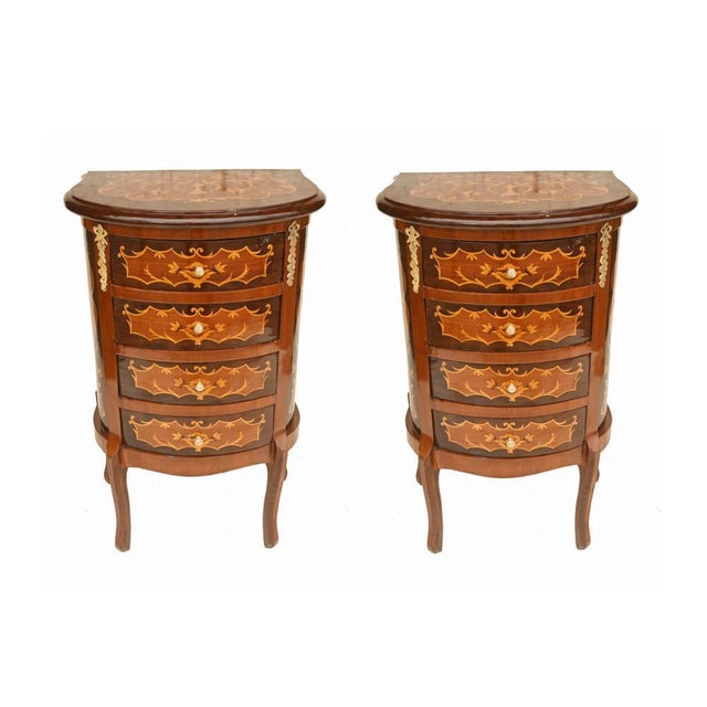 French Louis XV Revival Inlaid Nightstands, Set of 2 For Sale - Image 10 of 10