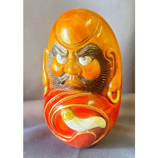 Late 20th Century Hand Carved Japanese Daruma Doll Wood 7” Bodhidharma Red Figure For Sale - Image 5 of 12