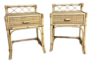 Bamboo and Cane Bedside Cabinets with Drawers, Set of 2