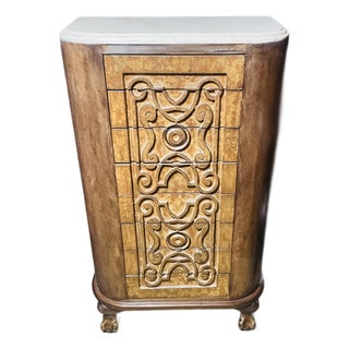 Italian Modern Sculptural Eight Drawer Chest With Travertine Top & Removable Velvet Jewelry Trays, c.1970 For Sale
