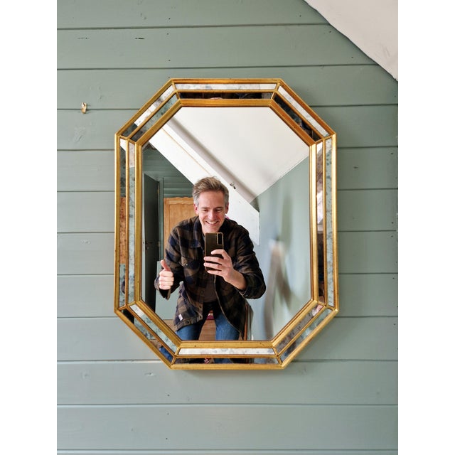 Wood Vintage Belgian Mirror with Gilded Wooden Frames from Deknudt, 1970 For Sale - Image 7 of 12
