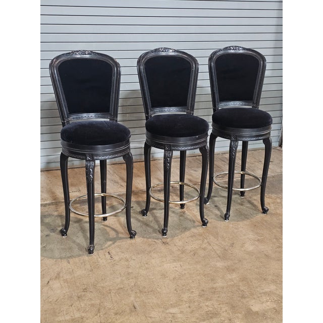 Set of 3 Casa Stradivari Ebonized Designer Swivel Counter Stools Bar Stools For Sale - Image 10 of 12