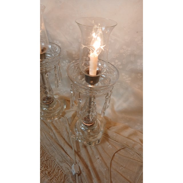 Hollywood Regency Mid 20th Century Hollywood Regency Crystal Hurricane Lamps With Prisms - A Pair For Sale - Image 3 of 17